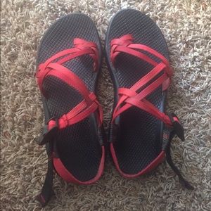 Red two-strap chacos