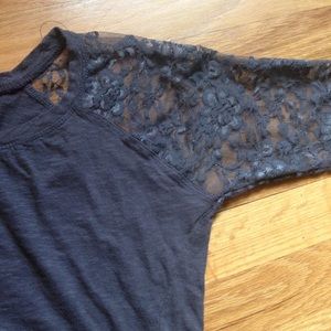Gray Lace Cropped Shirt