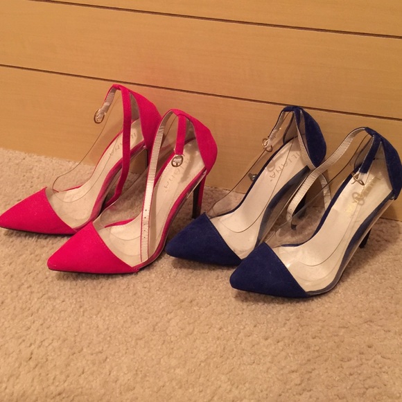 Red or blue heels with clear sides