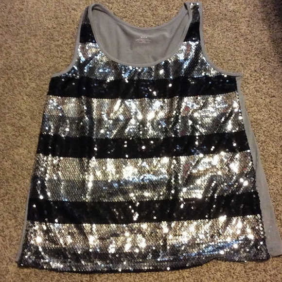 Black, grey and silver sequin top
