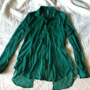 Free people green button up top