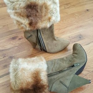 Olive Green Rabbit Fur Booties