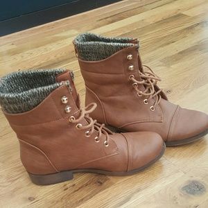 Camel Brown Lace Up Sweater Boots