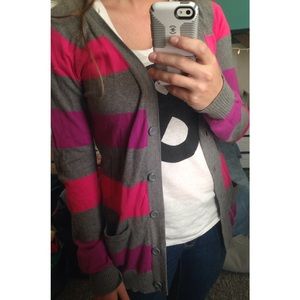 Cute gray and pink striped cardigan