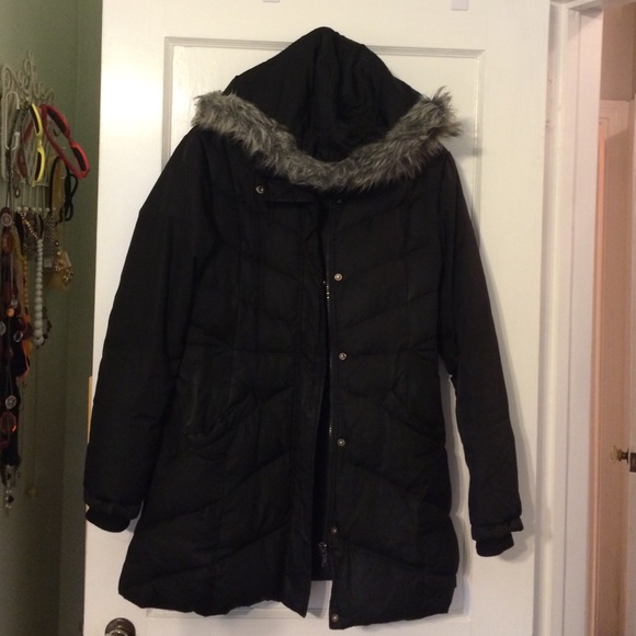 NY&Co Black Parka with detachable fur hood
