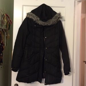 NY&Co Black Parka with detachable fur hood