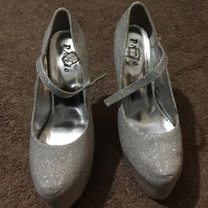 Silver glitter platform heels