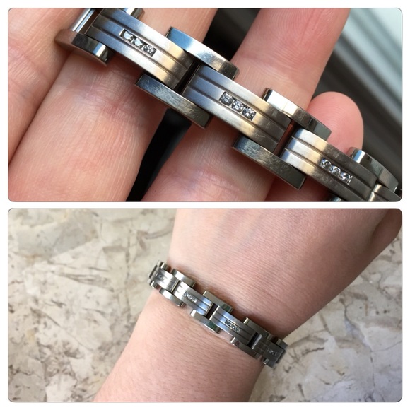 Men's Titanium Diamond Link Bracelet 3/4 ct. t.w. - Picture 3 of 4