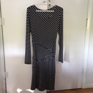 Black and white striped maternity dress.