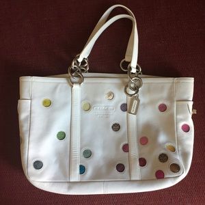 Coach white leather polka dot tote
