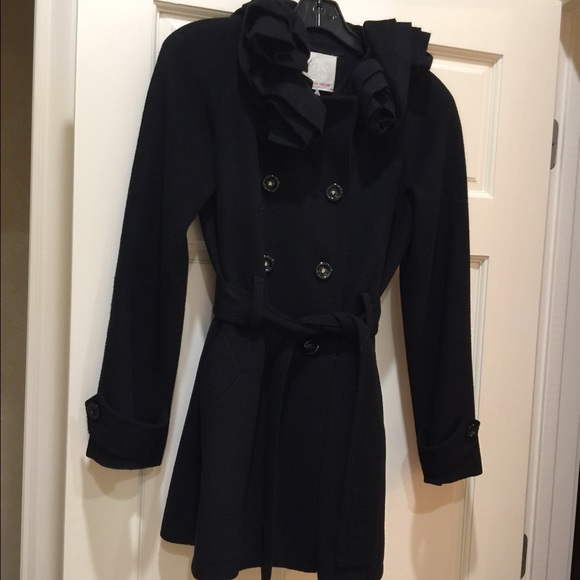 Rebecca Taylor black peacoat with collar detail