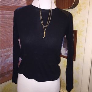 Zara Black Top with Faux Leather shoulders