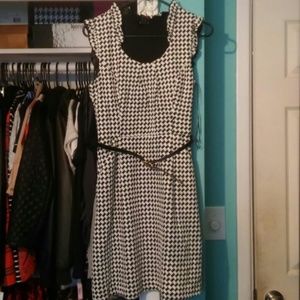 Houndstooth print dress with belt from Elle Runway