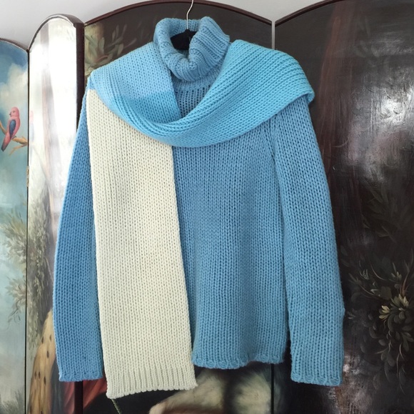 Hand knit look turtleneck, matching scarf