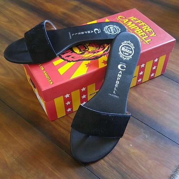 Jeffrey Campbell black leather 'thong' sandals