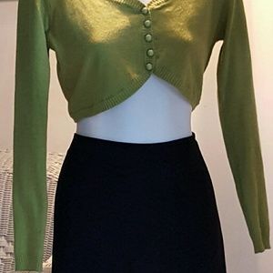 LaBelle Pea Green Cropped Button Sweater