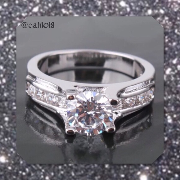 New White Topaz 18K GF Cathedral Set Ring - Picture 2 of 4