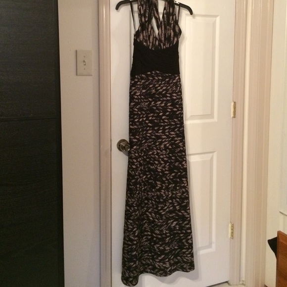 BCBG Max Azria black/combo print Alana gown.
