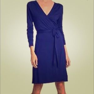 Cotton spandex blend dress dark navy blue wrap
