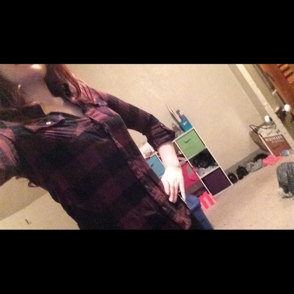 Plaid button up shirt with lace