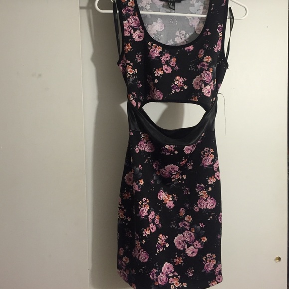 Black floral cut out dress