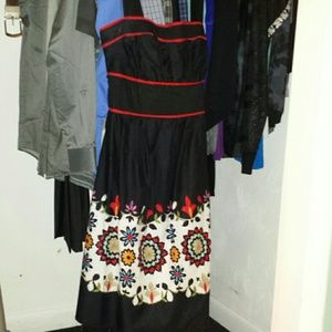 Black Dress with Red Piping and Flower Print