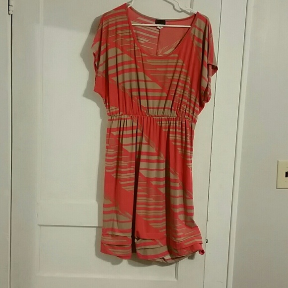 Neon orange and tan striped dress