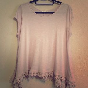 Taupe Flounce Top with Crochet Detail