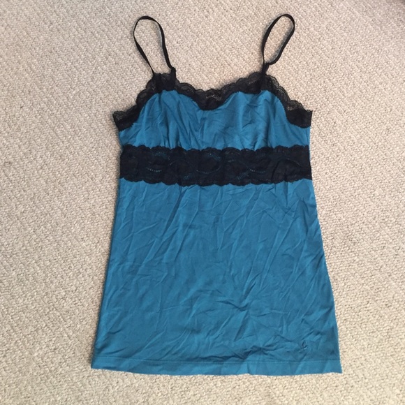 Turquoise and black lace cami