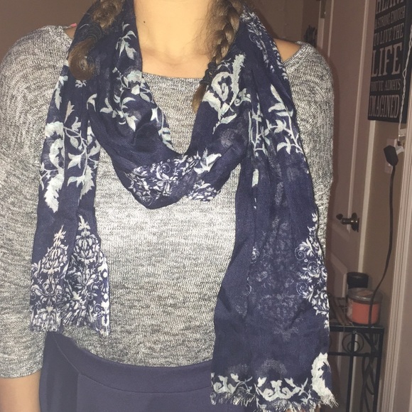Navy Blue and White Detailed Scarf