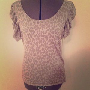 Tan Leopard Print Ruffle Sleeved Tee