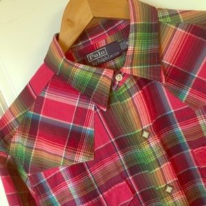 Men's M plaid Polo button down