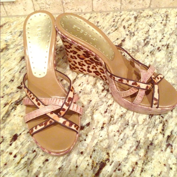 Leopard Bebe Wedge Sandals