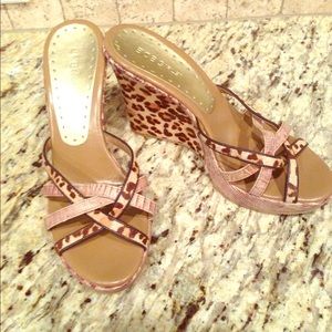 Leopard Bebe Wedge Sandals