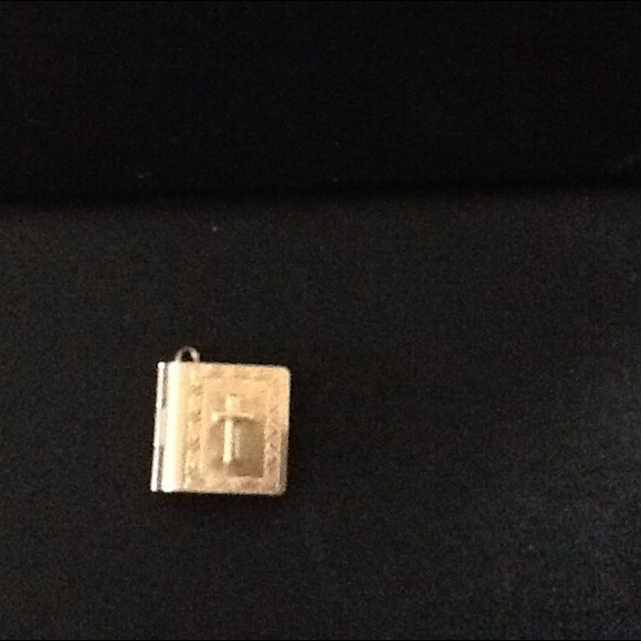 Solid gold cross bible charm with pages inside