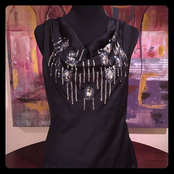 Black Silk Top with Sequin Detail