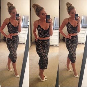 Black and White two piece Midi Skirt with Bralet