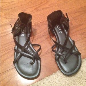 Cute stylish black gladiator sandals w/dress