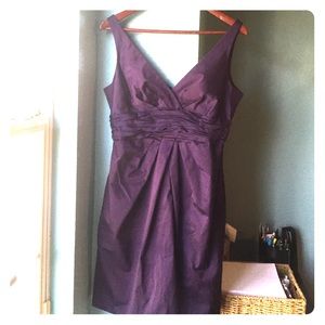 Plum David's Bridal bridesmaid dress with pockets