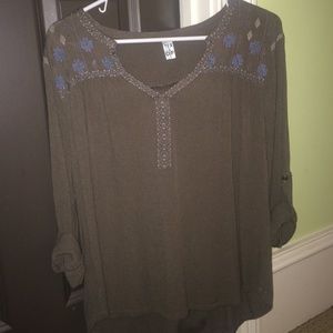 Gray/ green tea and cup shirt