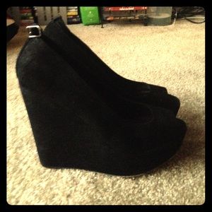 Black peep toe wedges with ankle strap