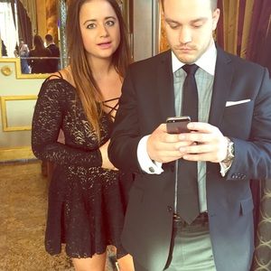 Free People Black Lace Babydoll Long Sleeve Dress