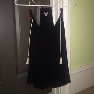 Black v neck tank w cute straps and tassels