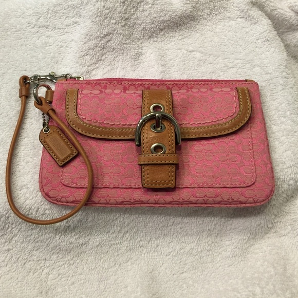 Coach Bags Coach Wristlet Pink With Leather Trim Poshmark