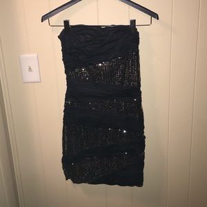 Strapless black and gold dress