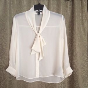 Cream front tie sheer blouse - Small
