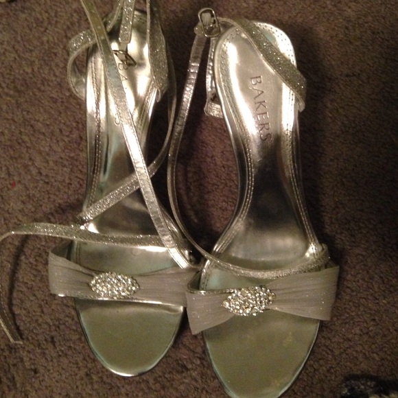 Silver sparkly heels.