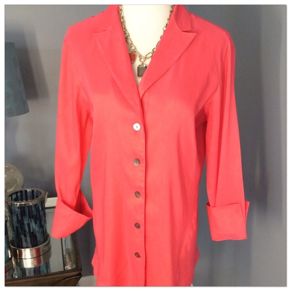 SOLD ZOZO Stretch-Linen Top Color-Watermelon Sz Lg - Picture 2 of 4