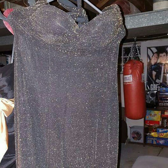 Black with gold sparkles halter dress