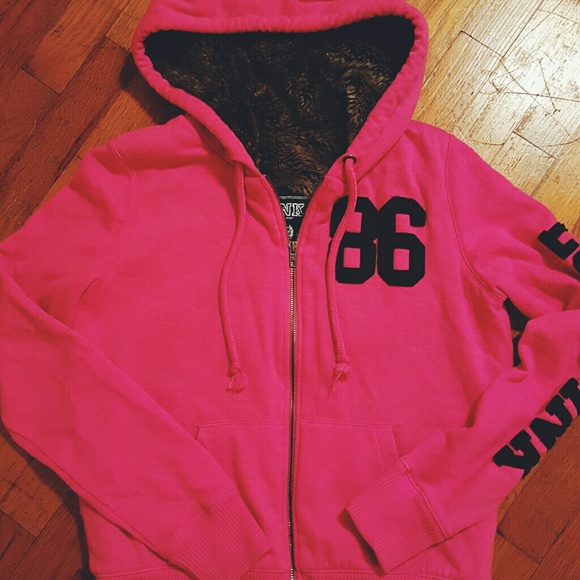 Vs Pink Fur Lined Zip Hoodie